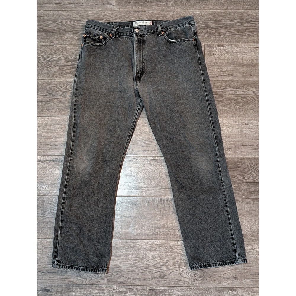 Levis 505 Regular Fit Jeans Mens 40x32 Faded Black Straight Leg Denim Pants